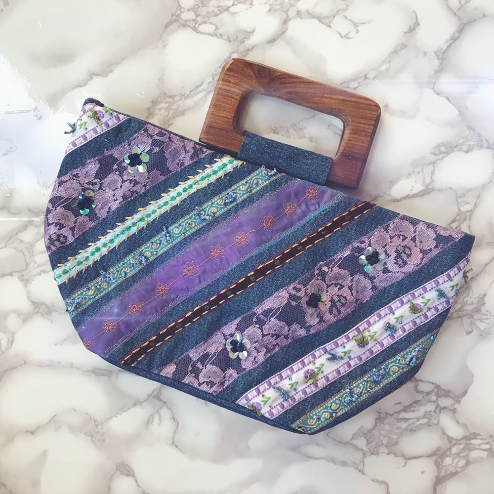Denim Embroidered Purse
